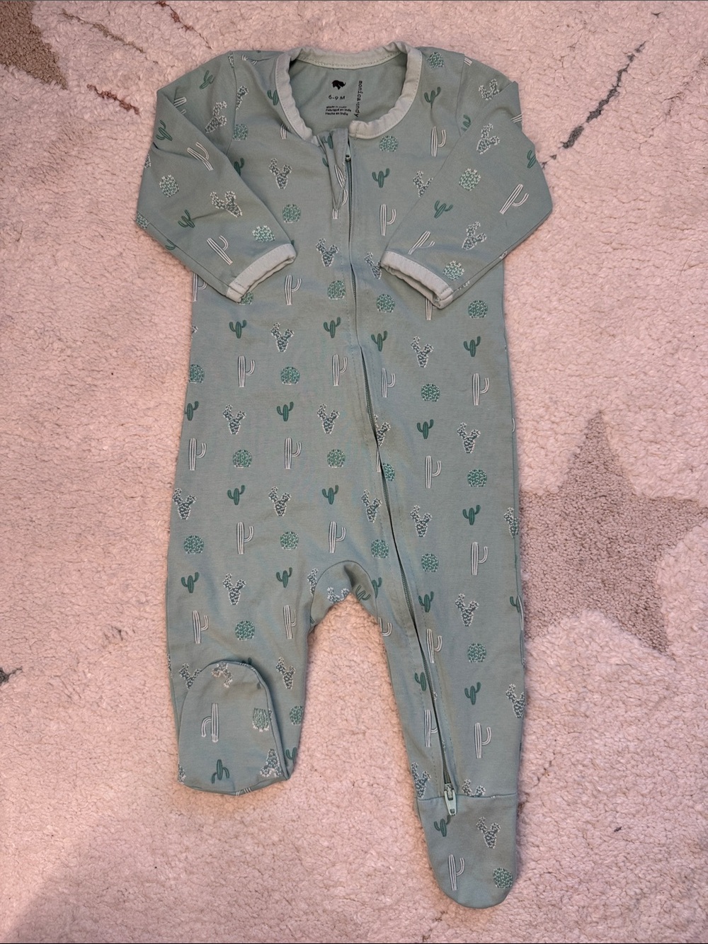 Monica + Andy Baby Footed One-Piece in Sage Green with Cactus Print